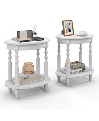 2 PCS 2-Tier End Table Oval Compact Sofa Side Nightstand w/ Storage Shelf