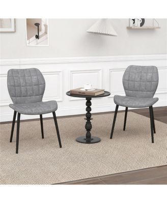 Dining Chairs Set of 2 w/ Padded Back Metal Legs & 2 Adjustable Foot Pads Gray