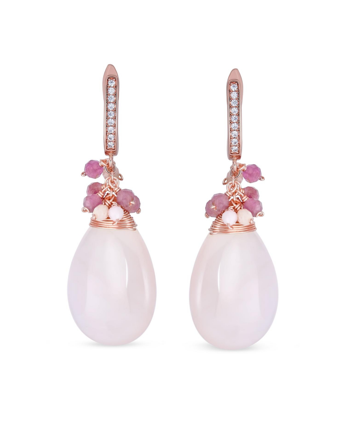 Bling Jewelry Natural Purple Amethyst Teardrop Drop Bead Accent Dangle Earrings Rose Gold