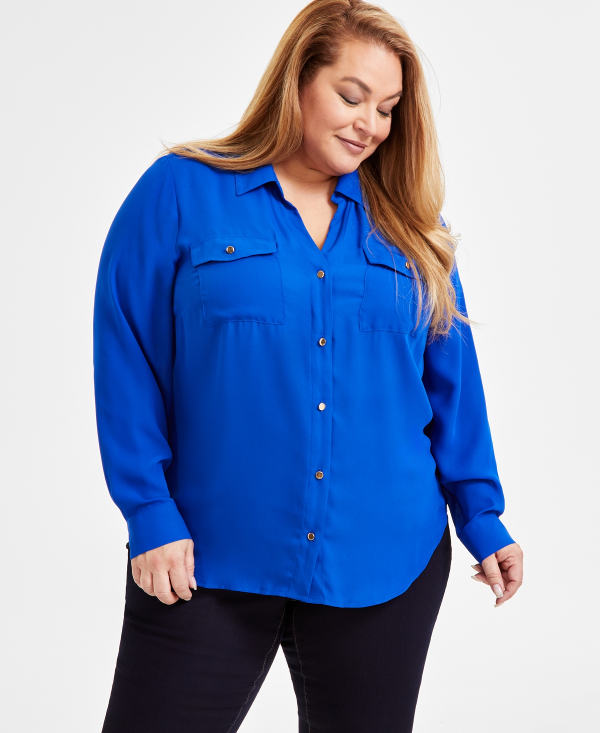 Inc International Concepts Women's Plus Collared Button-down Blouse, Created For Macy's