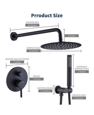 Wall-Mounted Shower Faucet Combo Set - 10" Rainfall Shower Head & Handheld, Matte Black Finish