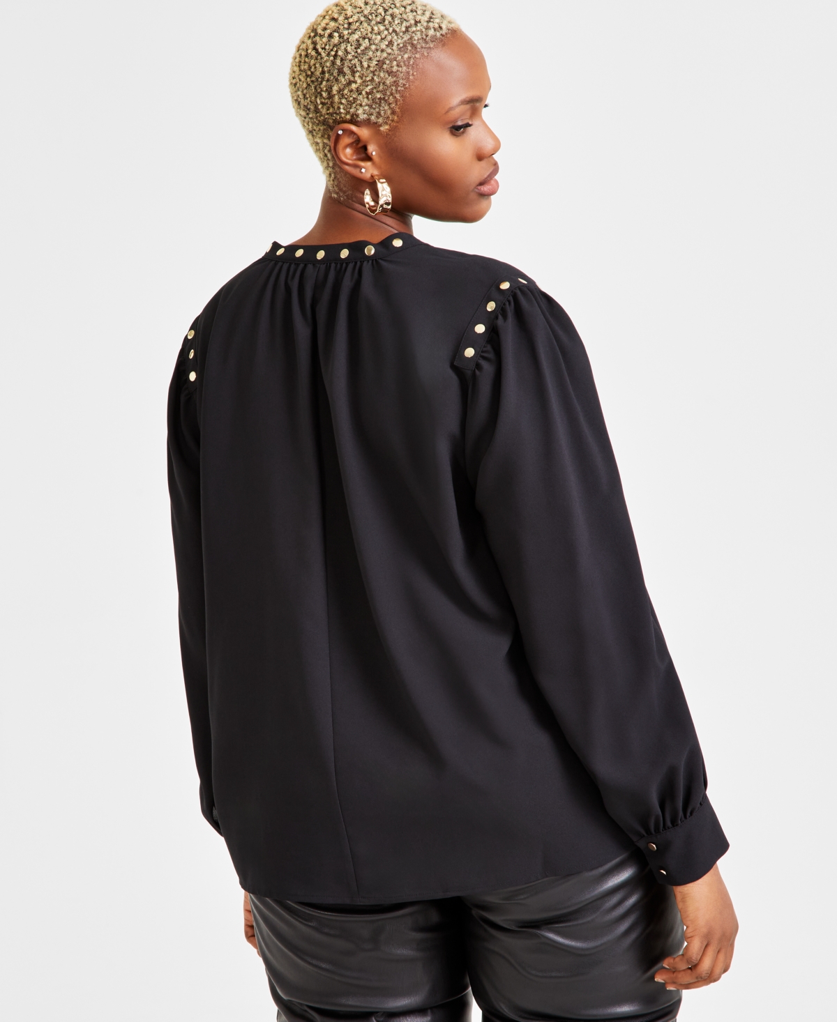 I.n.c. International Concepts Plus Size V-Neck Studded Blouse, Exclusively at Macy's