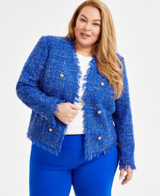 I.N.C. International Concepts - Plus Size Collarless Tweed Blazer