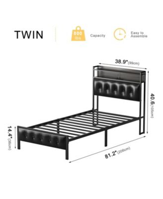 King/Twin Size Bed Frame with Storage Headboard & Charging Station Upholstered Platform Bed, Twin