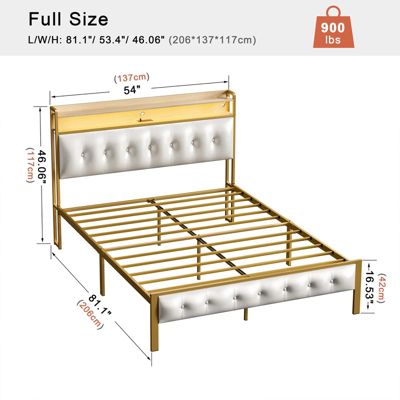 Full Size Bed Frame with Storage Headboard & USB Ports & Outlets No Box Spring Needed