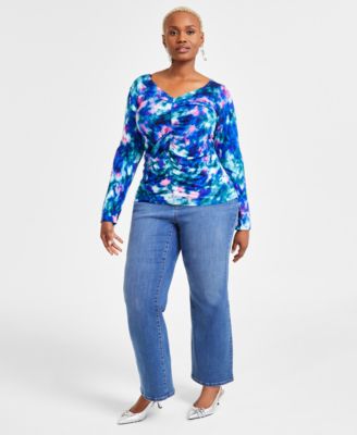 Plus Size Ruched Tie-Dyed Top, Exclusively at Macy's