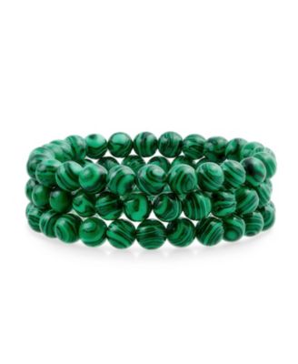 Bling Jewelry Stackable Set Of 3 Natural Stone Round Bead 8MM Multi Strand Stretch Bracelet - Green malachite 18$