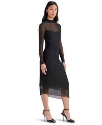 Women's Blare Mesh Asymmetrical-Hem Midi Dress