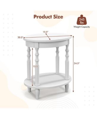 2-Tier Oval Wood End Table with Storage Shelf – Compact Sofa Side Nightstand