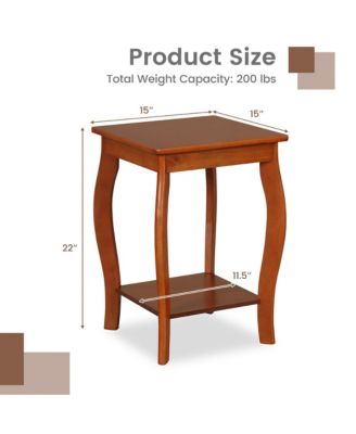 2-Tier Square End Table Narrow Sofa Side Nightstand w/ Storage Shelf & Wood Legs