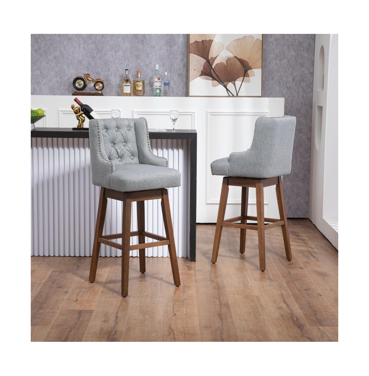 The Pop Home Set of 2 360° Swivel Bar Stools, Counter Height Linen Bar Chairs for Kitchen-The Pop Home