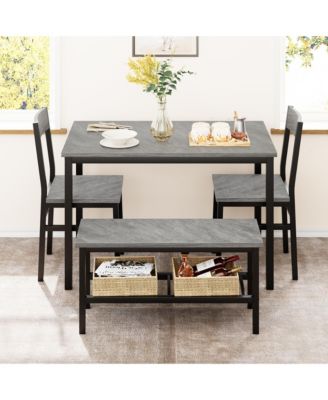 Dining Table Set for 4, Modern Kitchen Table with 2 Chairs and Bench , 4-Person Dining Room Table Set
