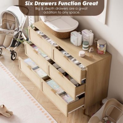 6 Drawer  metal Rattan Dresser for Bedroom, Large Double Dresser with Deep Drawers, Chest of Drawers