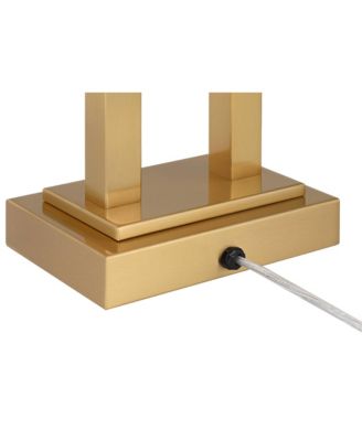 Amity 26" High Modern Desk Lamp USB Port AC Power Outlet Gold Warm Brass Finish Metal Single White Shade Home Office Living Room Charging Bedroom Bedside Nightstand House Reading - Possini Euro Design