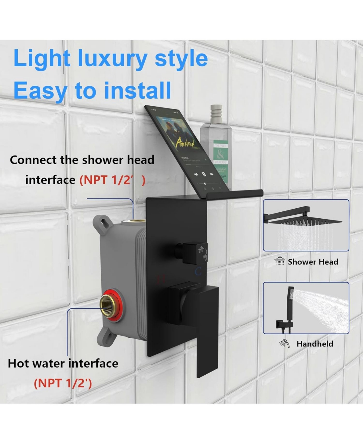 Slickblue 10-Inch Rainfall Shower System with Storage Rack - Brushed Nickel High-Pressure Square Shower Set