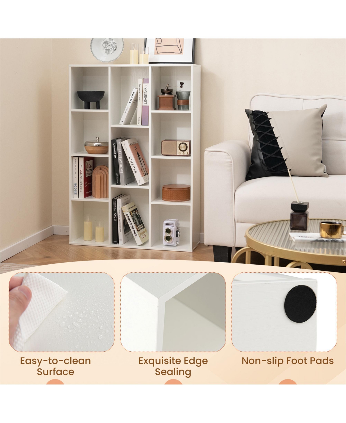 Gymax 2PCS 11-Cube Bookcase Modern Geometric Bookshelf Storage w/ Anti-tipping Kits
