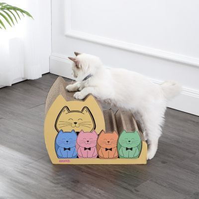 Kazoku 15.63" Modern Cardboard 5-in-1 Family Cat Cave Scratcher with Catnip and Pull-Out Design, Multi-Colored