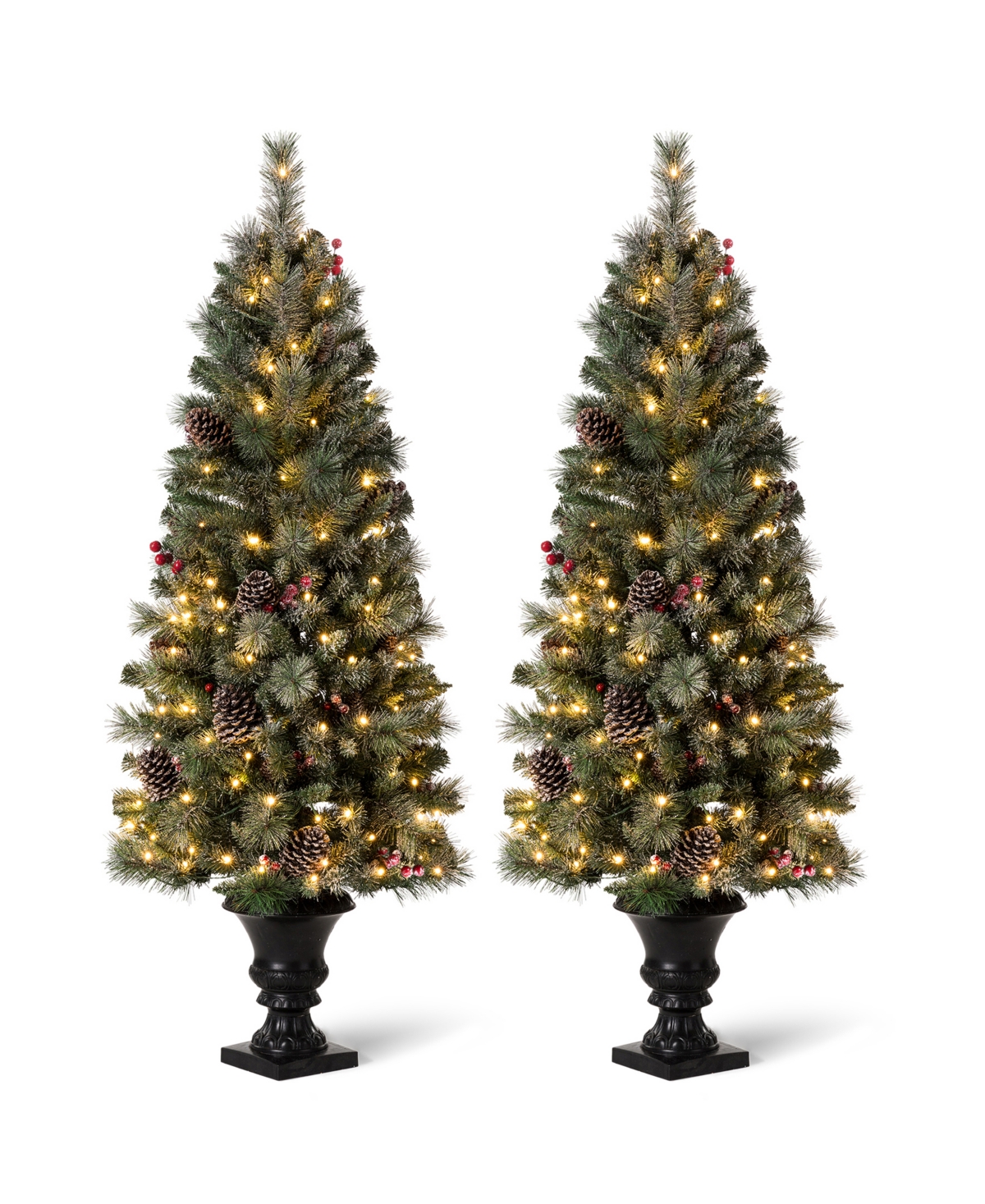 Glitzhome Pre-lit Flocked Pine Artificial Christmas Porch Tree, 5 Feet In Multi Color