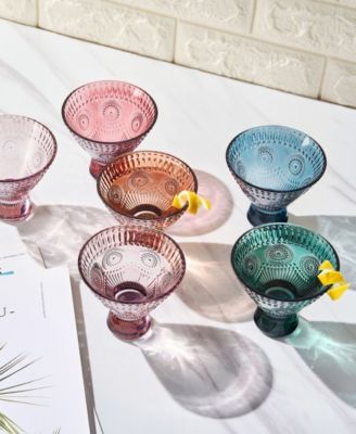 Art Deco Vintage Colored Stemless Martini Glasses, Set of 6