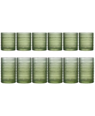Green Vintage Hobnail Colored Beaded Drinking Glasses, Set of 12