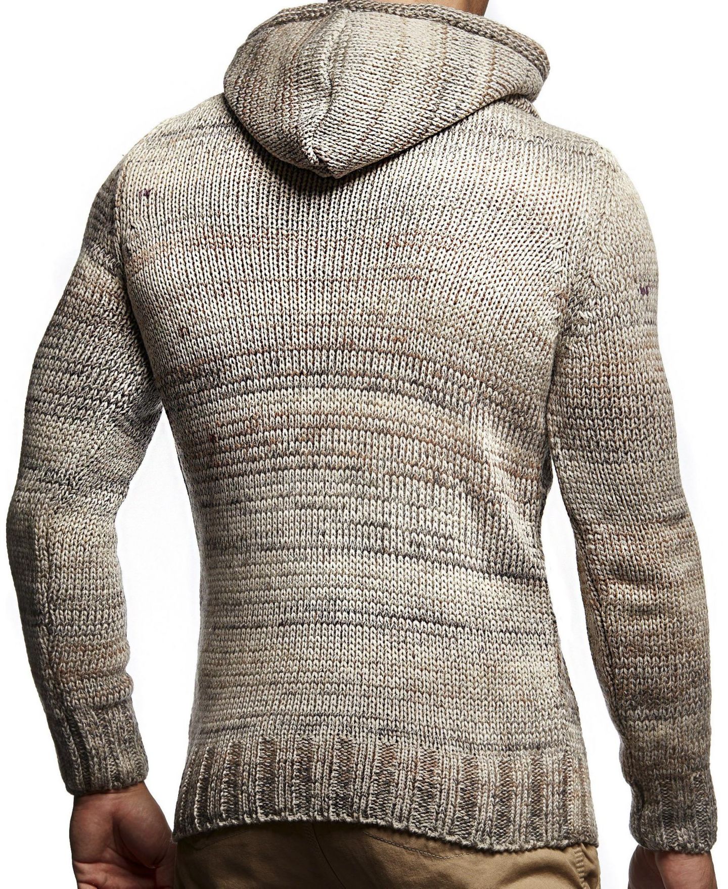Мужское худи Leif Nelson Knit Sweater with Button Accents – Cable Knit Design, цвет: Бежевый — фото 5