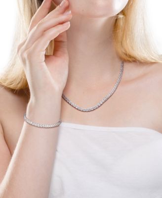 2-Pc. Set Lab-Grown Blue Sapphire (23-3/4 ct. t.w.) & Lab-Grown White Sapphire (23-3/8 ct. t.w.) Collar Necklace & Bracelet in Sterling Silver (Also in Lab-Grown Ruby)