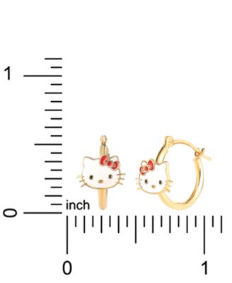Enamel Hello Kitty Polished Tube Small Hoop Earrings in 10k Gold, 0.53"