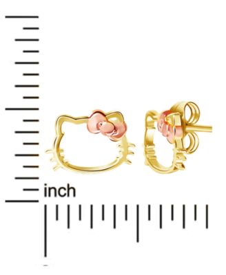 Hello Kitty Silhouette Stud Earrings in 10k Yellow & Rose Gold