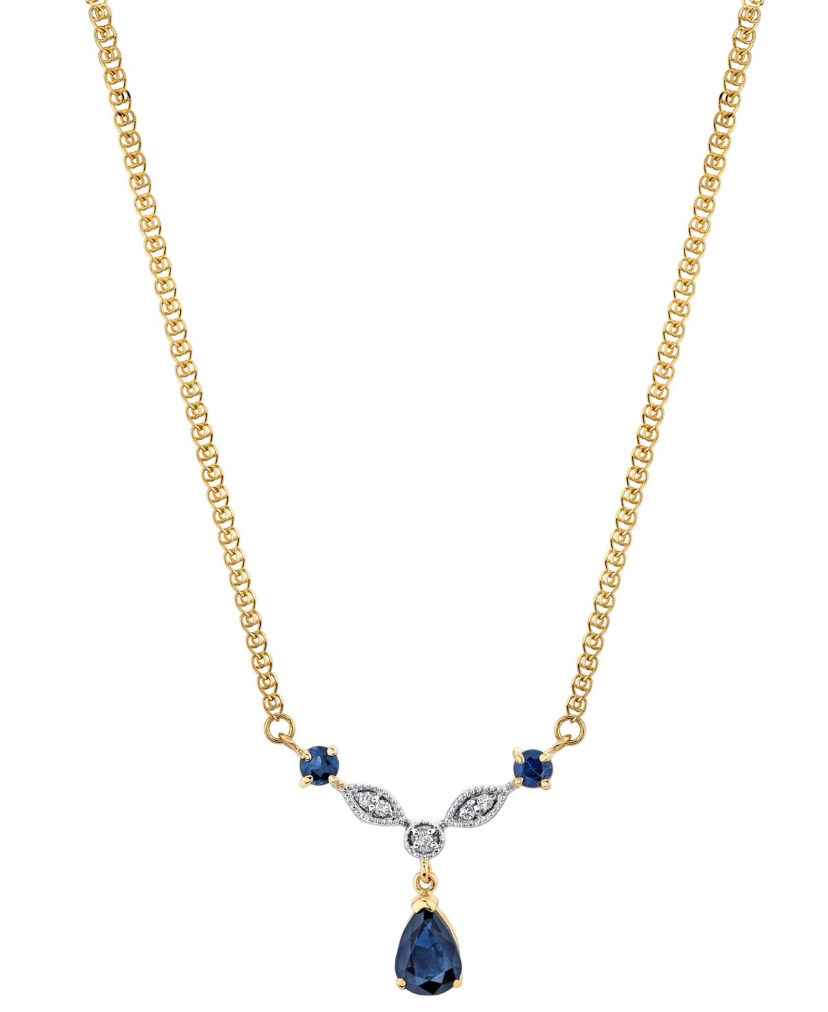 Macy's Lab Grown Sapphire (1-1/3 Ct. T.w.) & Diamond Accent Pear Drop Fancy 18" Pendant Necklace In 14k Gol In Sapphire