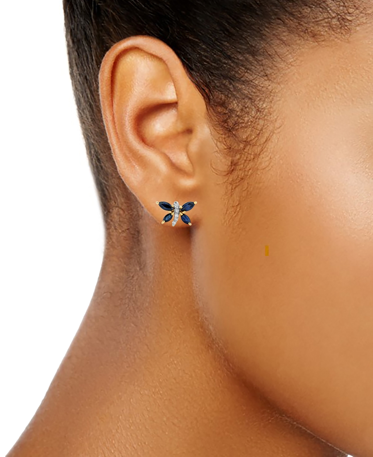 Macy's Lab Grown Sapphire (1-3/8 Ct. T.w.) & Diamond Accent Butterfly Stud Earrings In Sapphire