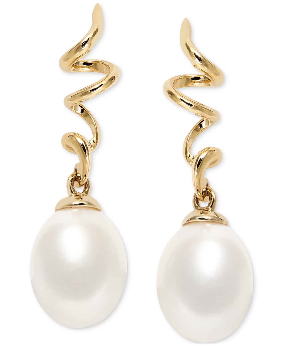Macy's Cultured Freshwater Pearl (8-1/2 X 7-1/2mm) Spiral Drop Earrings In 10k Gold In Gold