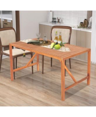 55 Inch Patio Rectangular Acacia Wood Dining Table with Umbrella Hole