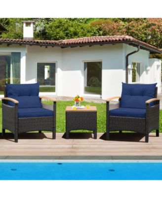 3 Pieces Patio Rattan Furniture Set with Removable Cushion-Navy