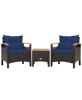 3 Pieces Patio Rattan Furniture Set with Removable Cushion-Navy