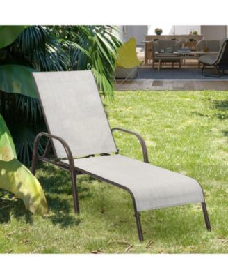 Adjustable Patio Chaise Folding Lounge Chair with Backrest-Gray
