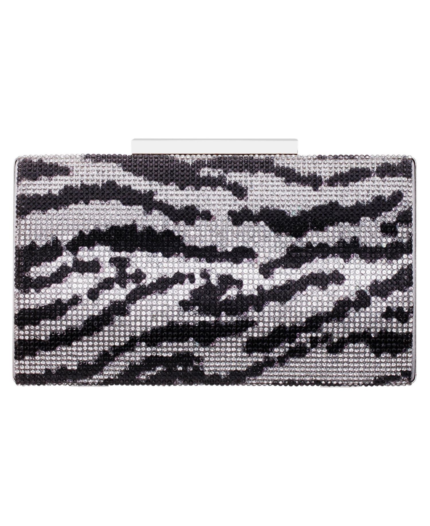 Zebra Print Crystal Curved Minaudiere Clutch