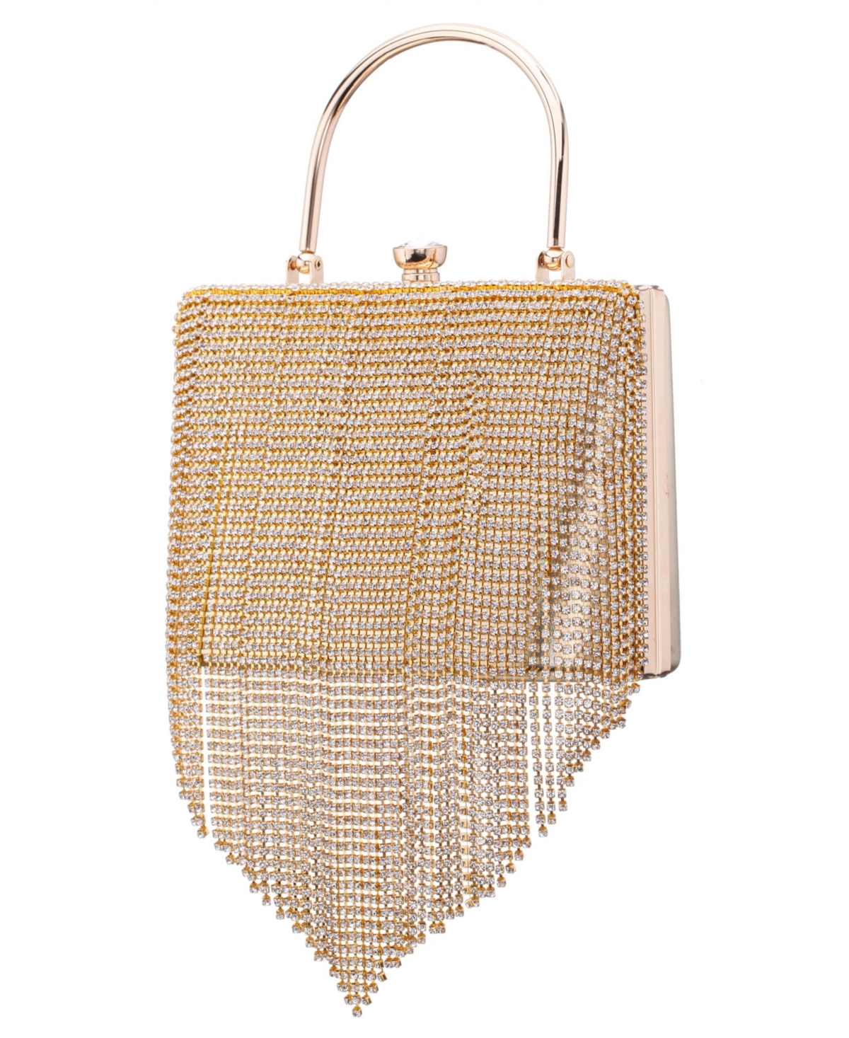 Nina Crystal Chain Cascade Fringe Satchel Bag In Gold