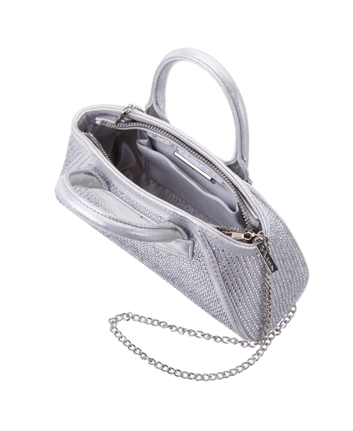 Shop Nina All Over Crystal Satchel Bag In Silver