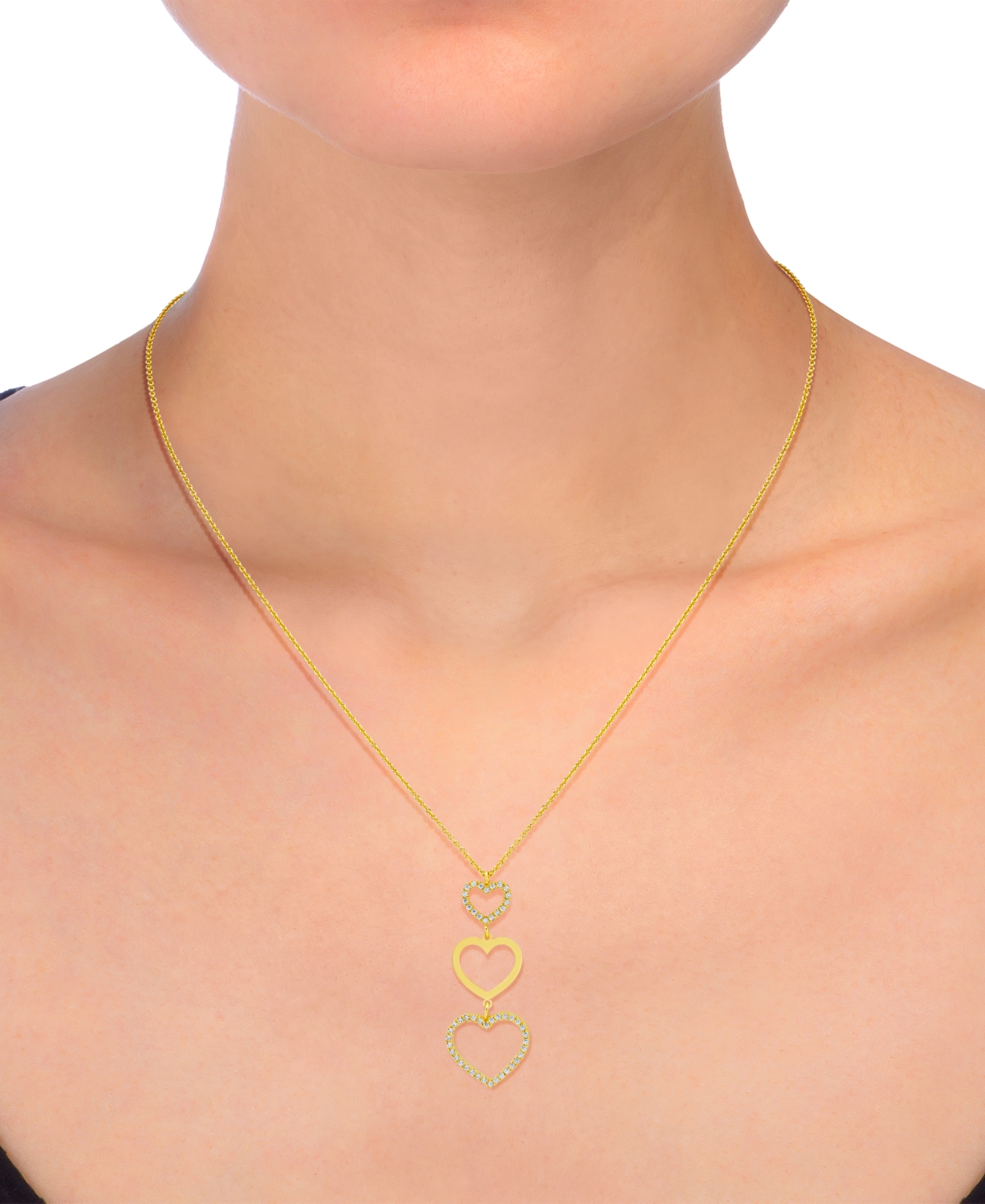 MACY'S DIAMOND GRADUATED OPEN HEART PENDANT NECKLACE (1/3 CT. T.W.) IN 14K GOLD-PLATED STERLING SILVER, 18" 