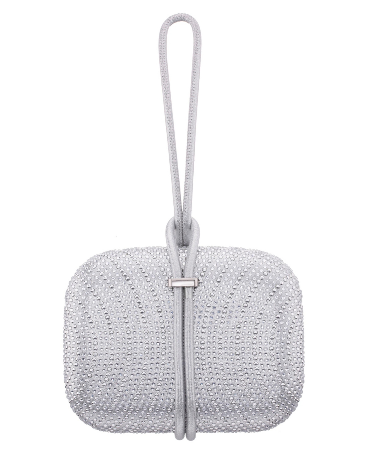 Nina Crystal And Stud Patterned Minaudiere Clutch In True Silver