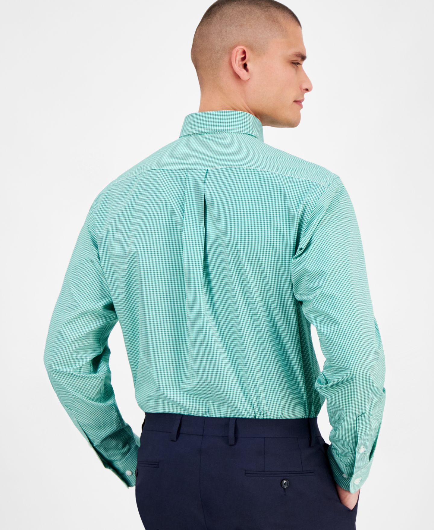 Мужская рубашка Club Room Regular Fit Mini Gingham Dress Shirt, цвет: Яркий сосновый — фото 2
