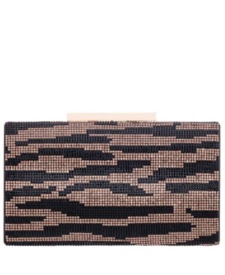 Zebra Print Crystal Curved Minaudiere Clutch