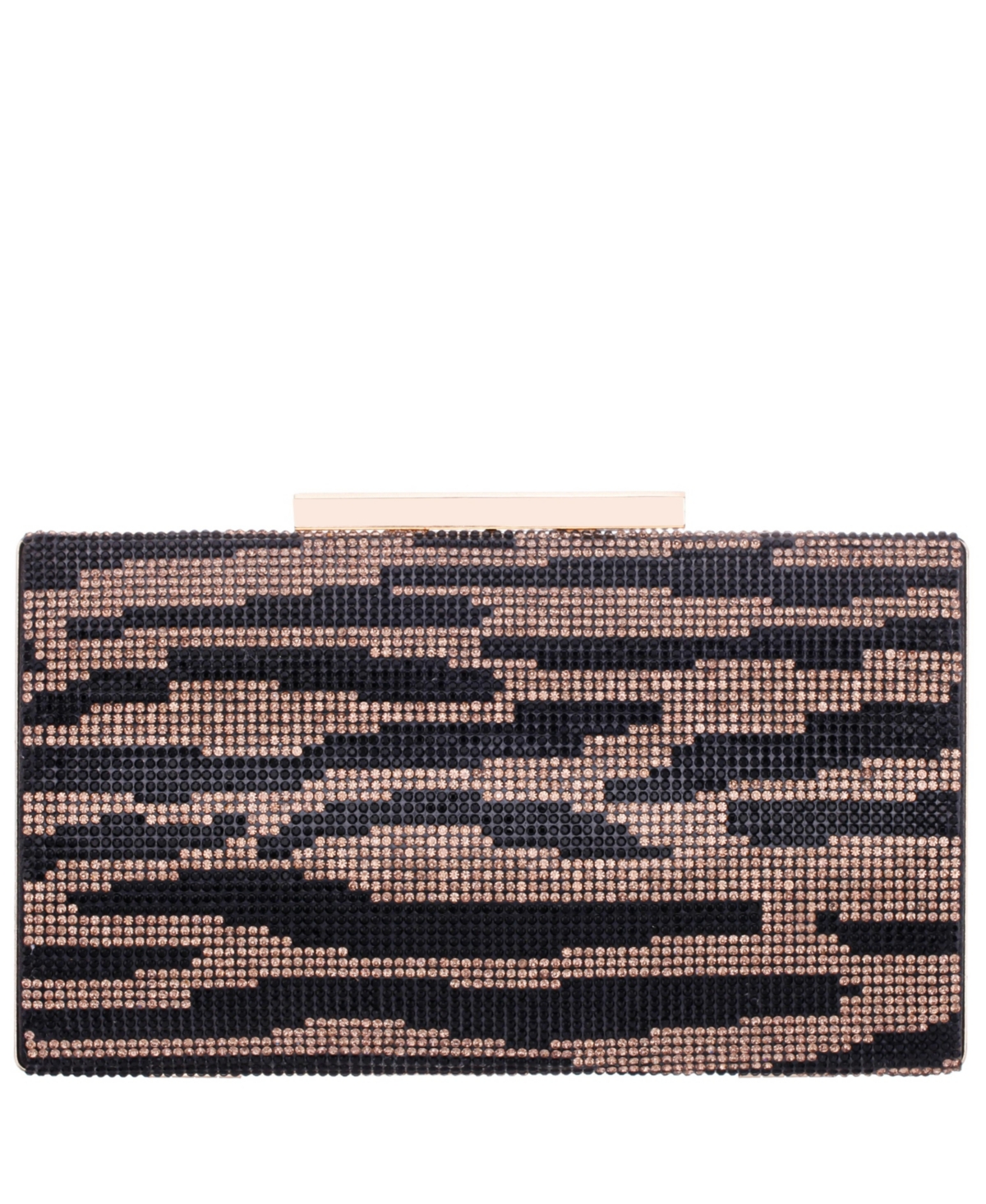 Zebra Print Crystal Curved Minaudiere Clutch - Black/White