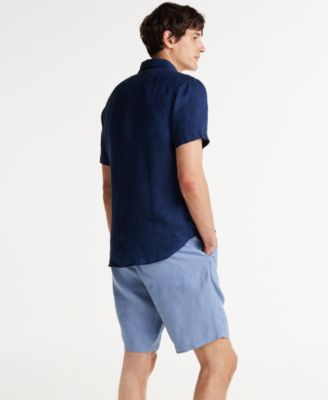 Men's Short-Sleeve Pigment-Dyed Linen Button-Front Shirt