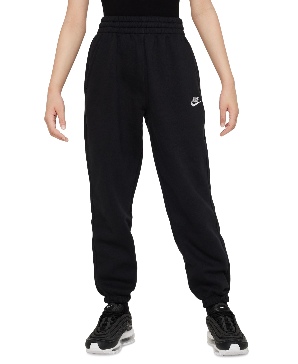 Nike Sportswear Club Fleece Big Kids' (girls') Pants (extended Size) In Black,whit