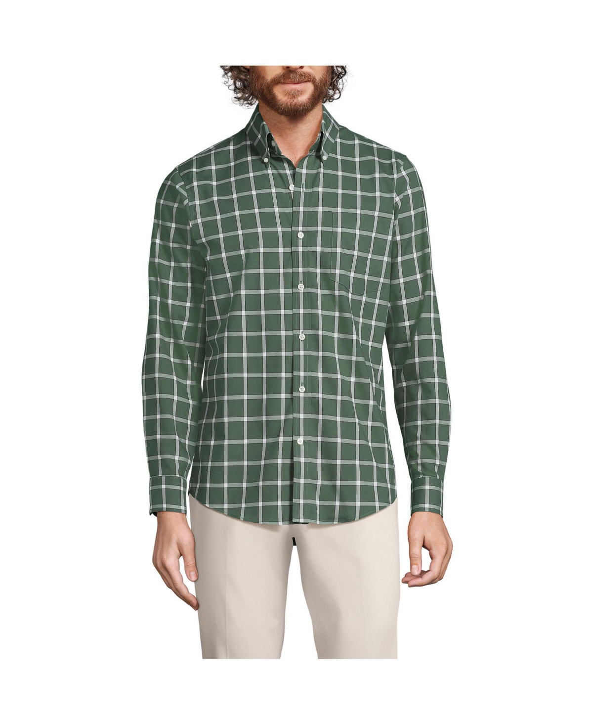 Lands' End Men's Tall Traditional Fit No Iron Twill Shirt -ivory plaid