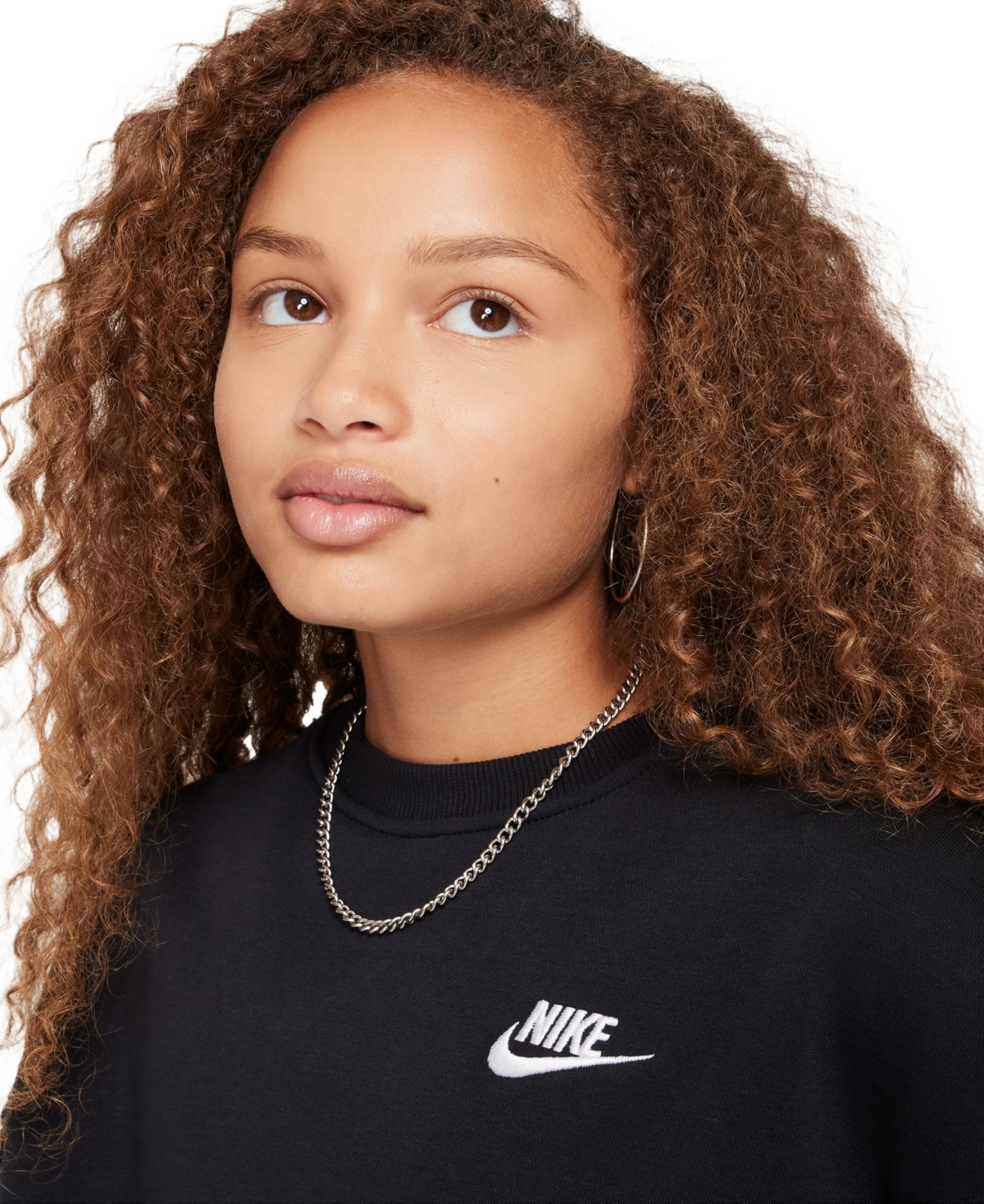 Nike Big Girls Sportswear Club Fleece Crewneck Sweatshirt In Black,whit