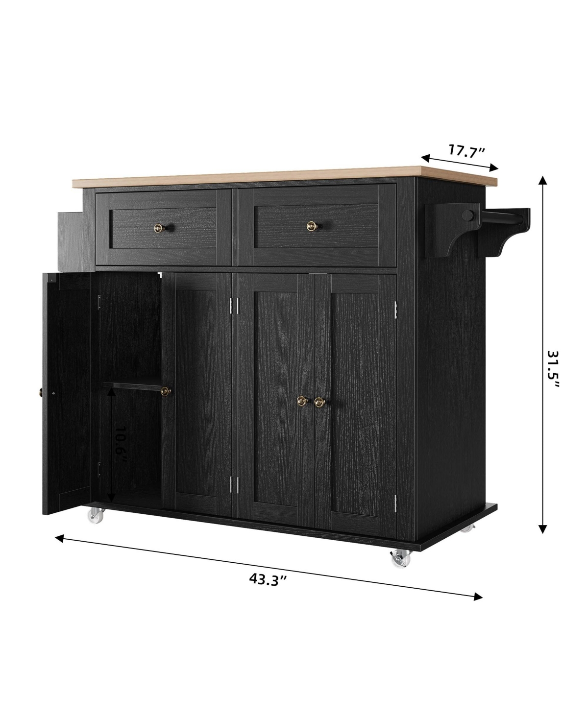 gaomon Kitchen Island Cart with Solid Wood Top, Portable Rolling Islands Table on Wheels with Drawer and Storage Cabinet