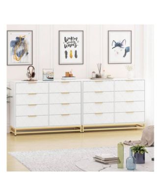 8 Drawer Dresser For Bedroom With Deep Drawers, Wide Chest Of Drawers With Metal Handles, Large Floor Wood Storage Dresser Modern Dresser
