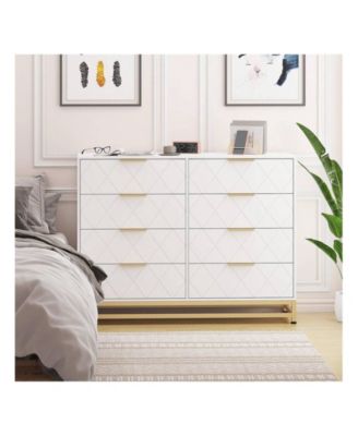 8 Drawer Dresser For Bedroom With Deep Drawers, Wide Chest Of Drawers With Metal Handles, Large Floor Wood Storage Dresser Modern Dresser